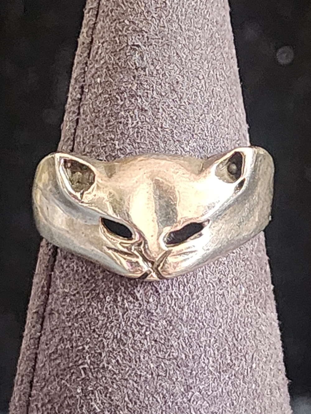 Vintage 925 Sterling Silver Cat Face Ring Boho Size Retro Kitty Sz 7.5